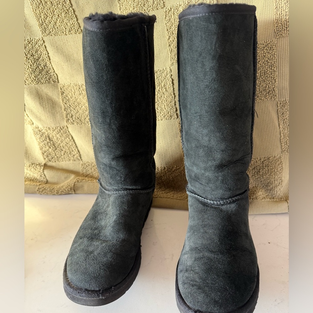Black Suede Tall Boots- Small hardened spot on suede exterior — cosmetic only
